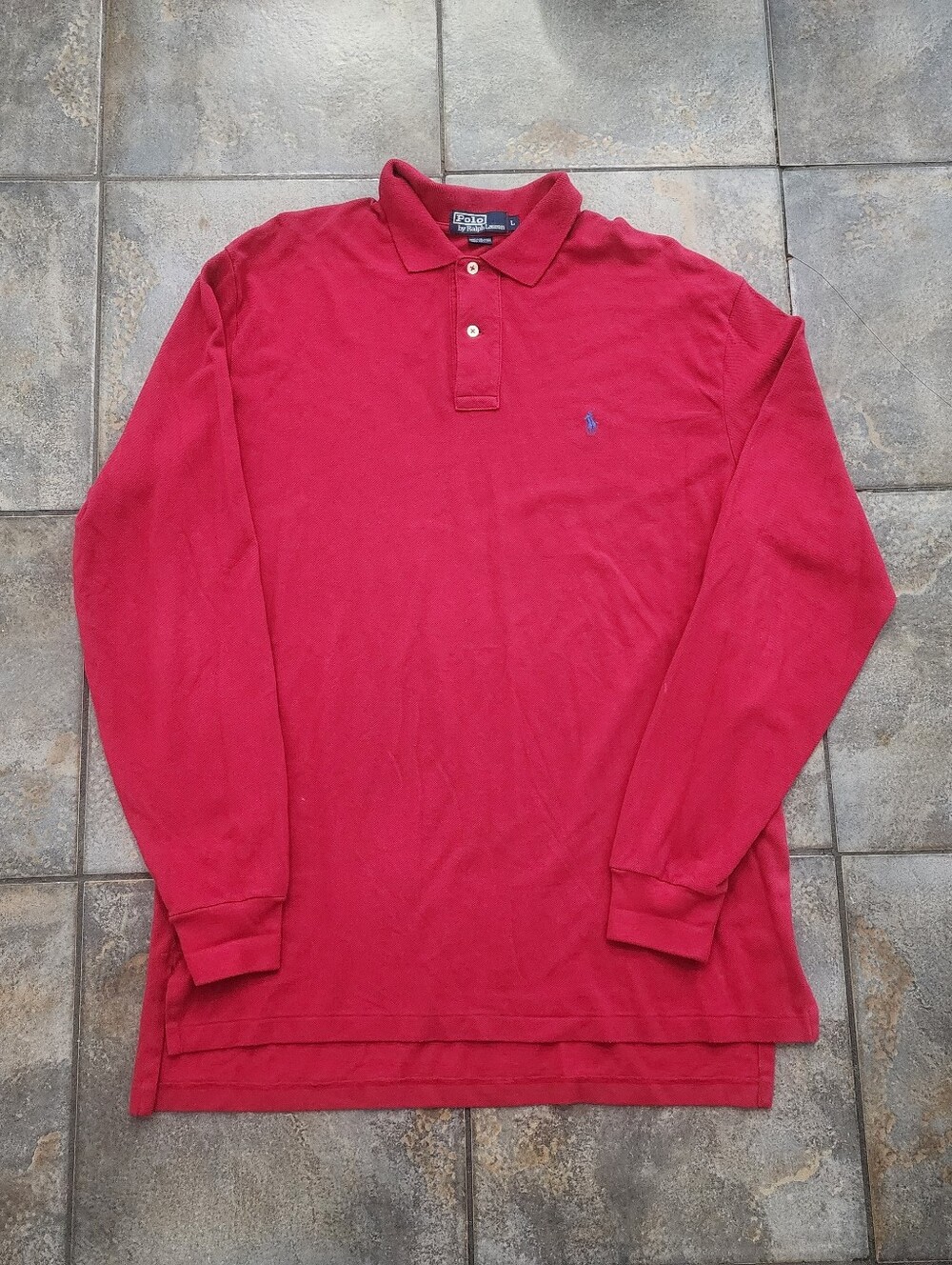 Vintage 90s Polo Ralph Lauren Men's Large Red Long Sleeve Rugby Polo Shirt